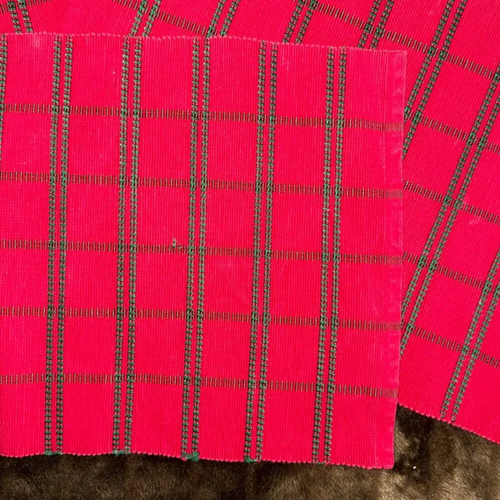Pier 1 Set of 5 Red with Green Stripes Cotton/Rayon‎ Woven Placemats